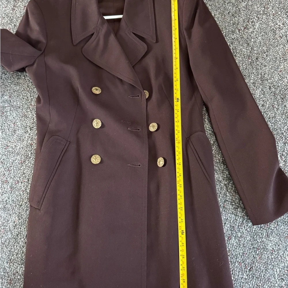 Vintage Moschery Academia Preppy Chocolate Brown Double-Breasted 100% Wool Coat - Picture 14 of 15